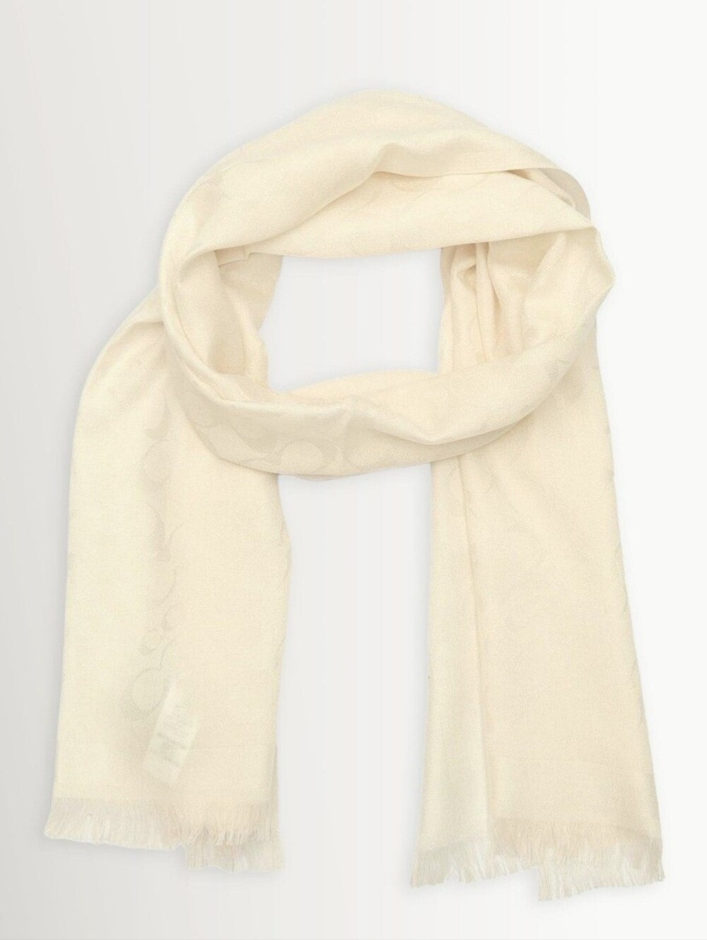 Coach Cream Signature Jacquard Fringe Scarf
